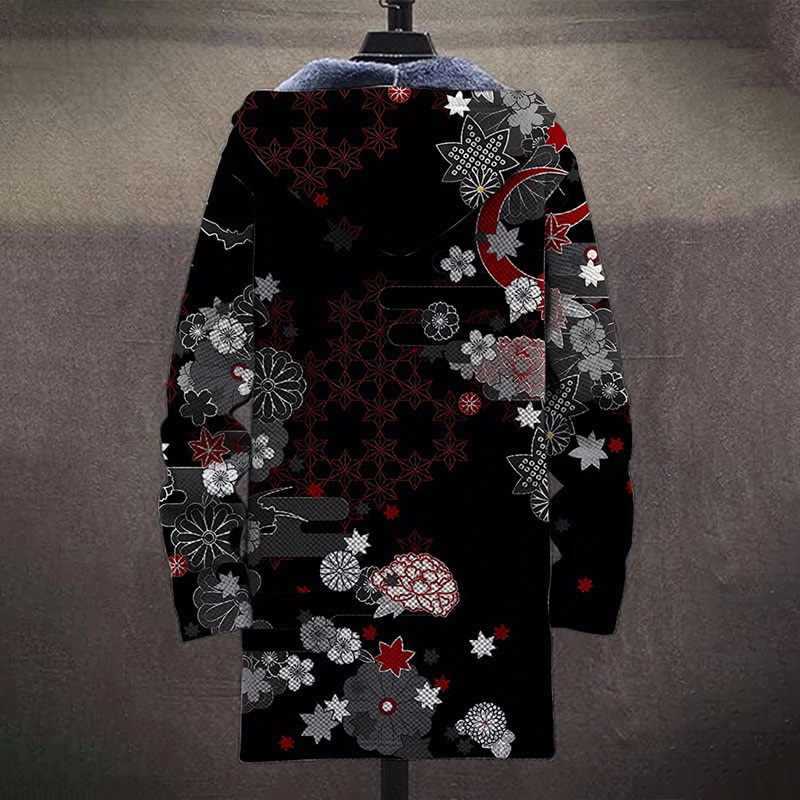 Japanese Retro Floral Pattern Print Unisex Plush Thick Long-sleeved Fleece Jacket Coat - image 4