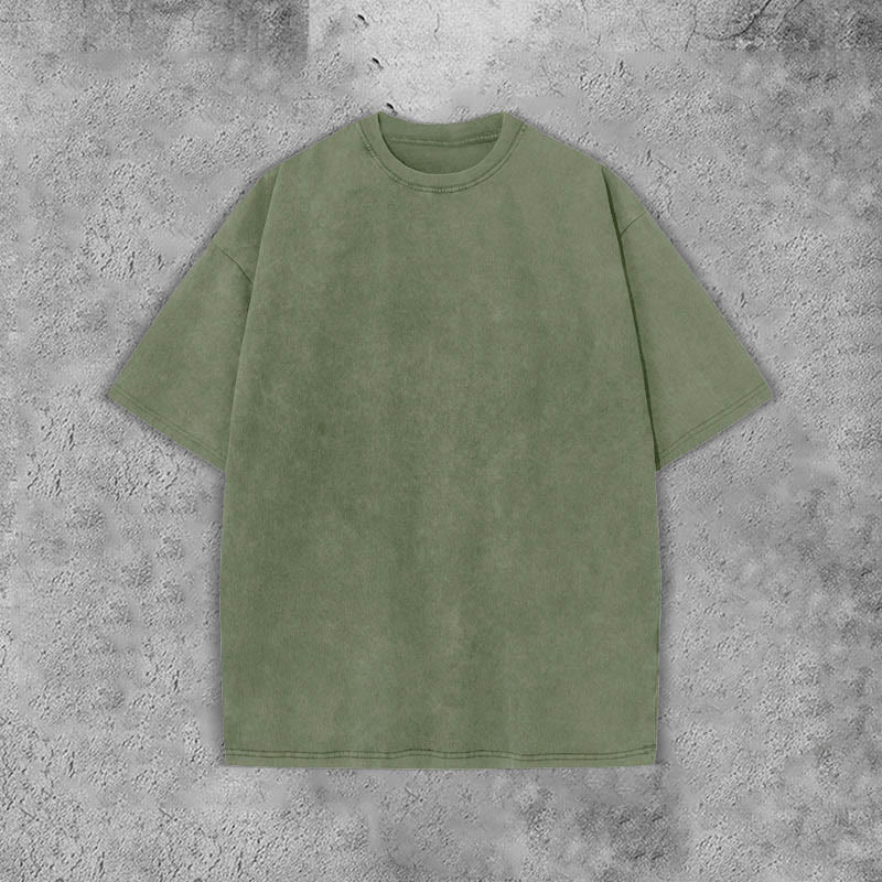 Unisex 100% Cotton Solid Color Acid Washed T-shirt - Army Green - 3XL - image 7
