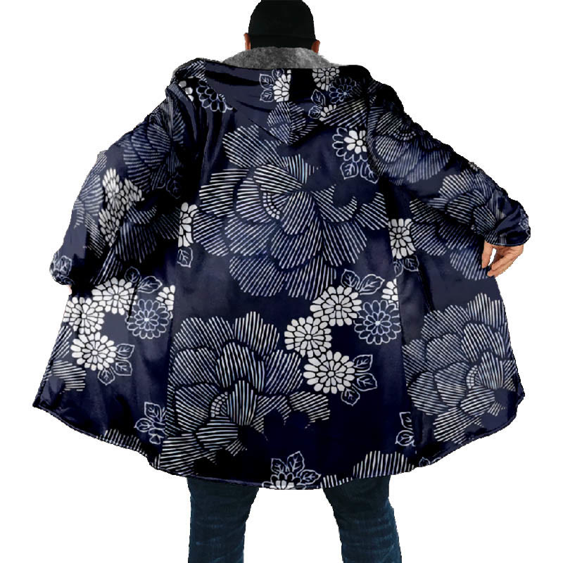 Japanese Retro Watercolor Flower Pattern Print Unisex Plush Thick Long-sleeved Fleece Jacket Coat - image 4