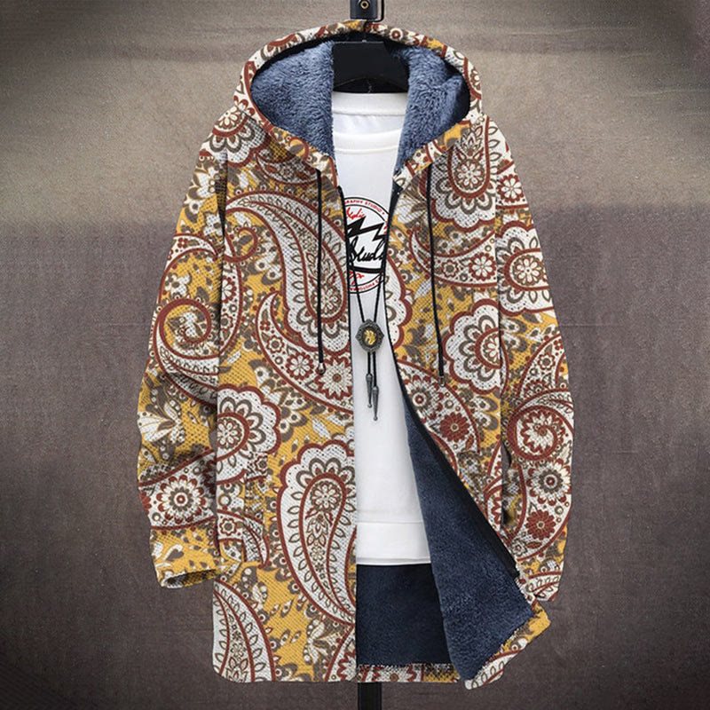 Fashion Vintage Paisley Floral Art Print Unisex Plush Thick Long-sleeved Fleece Jacket Coat - image 2