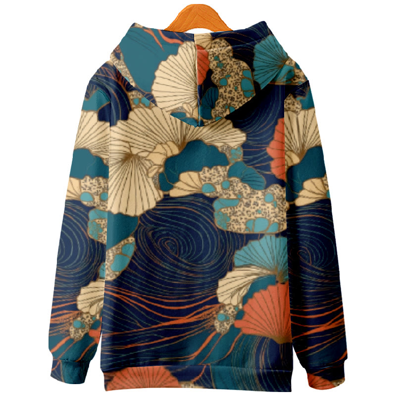 Women's Japanese Fan-shaped Flower Art Print Long Sleeve Hoodie - image 2