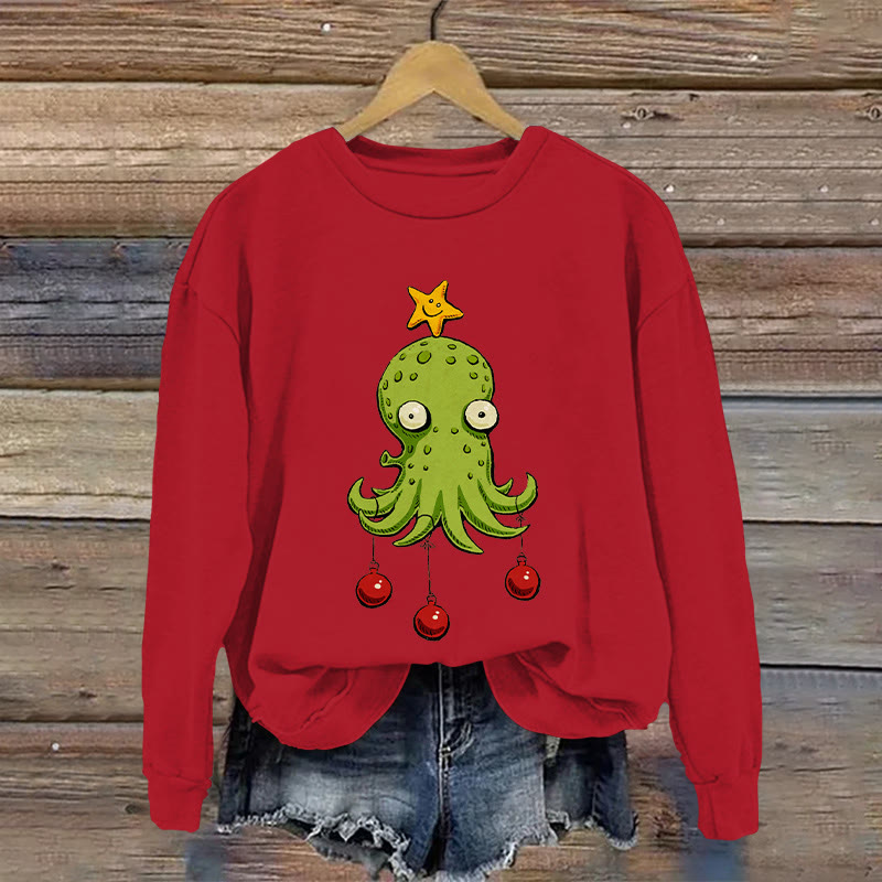 Fun LED Octopus Pattern Print Long Sleeve Sweatshirt - Red - US16-18(2XL) - image 4