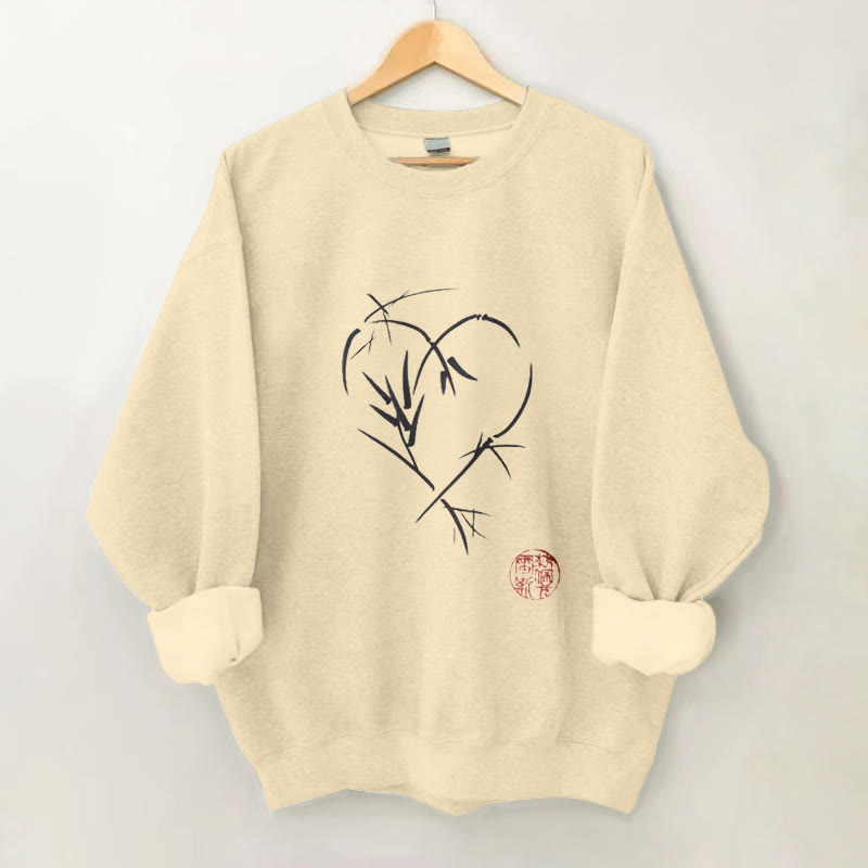 100% Cotton Valentine's Day Japanese Hearts Print Crew Neck Sweatshirt - Apricot - 2XL - image 5