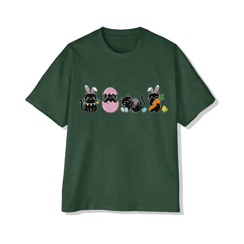 Easter Black Cats Print Pattern Cotton Print T-shirt - Green - US16-18(2XL) - image 8