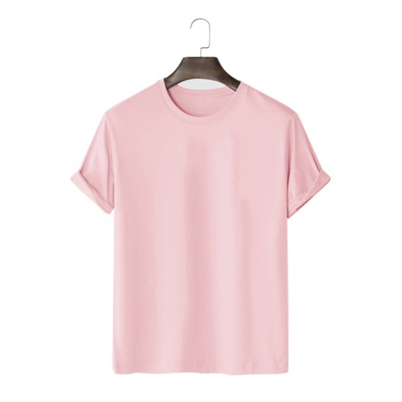 100% Cotton Solid Color Round Neck Casual Short Sleeves T-shirt - Pink - 2XL - image 10