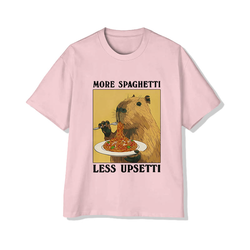 Unisex  Capybara Eating Pasta  Print Short Sleeved Crew Neck T-Shirt - Pink - 2XL - image 4