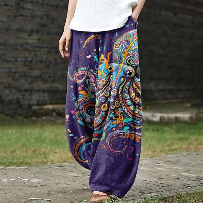Vintage Rainbow Octopus Art Print Casual Pants - Royal Blue - US18(5XL) - image 6