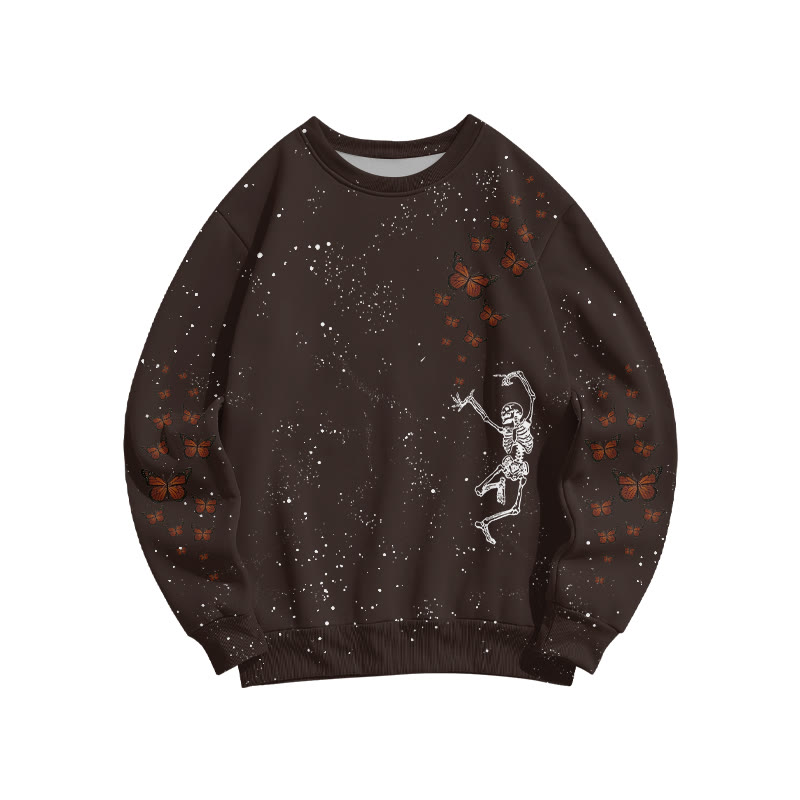 Unisex Dancing Skeleton Butterfly Print Sweatshirt - Coffee - 6XL - image 4