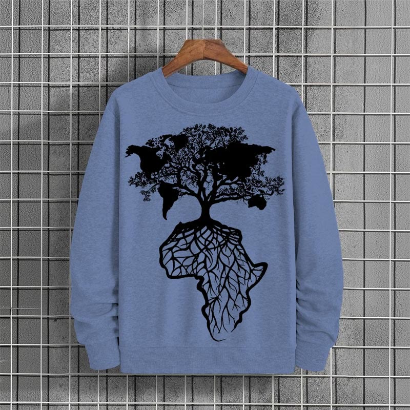 Men's Casual Tree of Life Print Long Sleeve Sweatshirt - Blue - 6XL - image 3