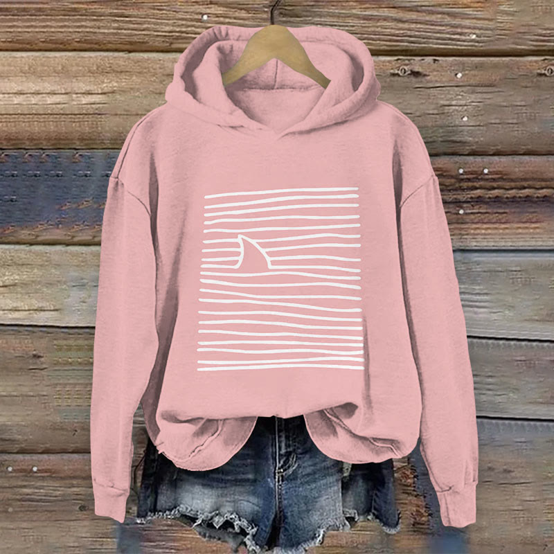 Women's Shark Art Print Long Sleeve Hoodie - Pink - 8XL - image 2