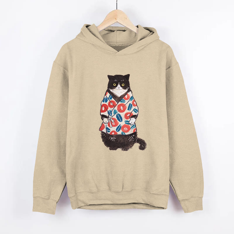 Unisex  Japanese Cat Pattern Long Sleeved Hoodie - Apricot - US44-46(8XL) - image 3