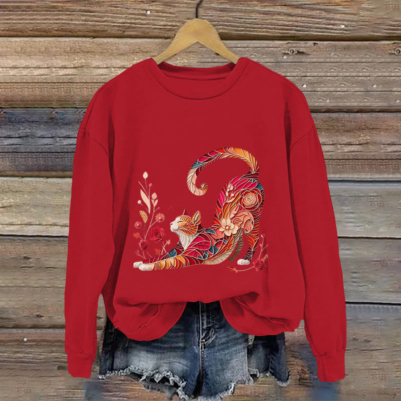Colorful Cat Origami Print Long Sleeved Sweatshirt - Red - US16-18(2XL) - image 4