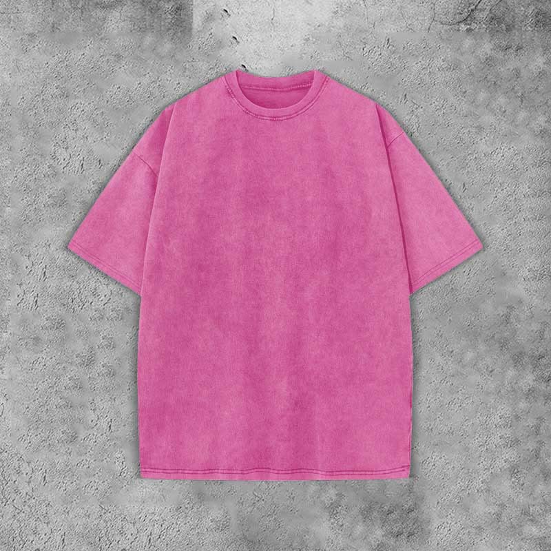 Unisex 100% Cotton Solid Color Acid Washed T-shirt - Pink - 3XL - image 9