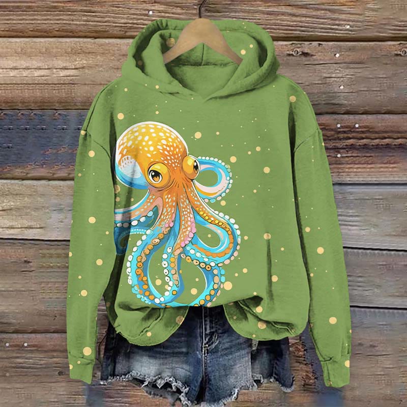 Japanese Funny Bubble Octopus Print Long Sleeve Hoodie - Green - US44-46(8XL) - image 2