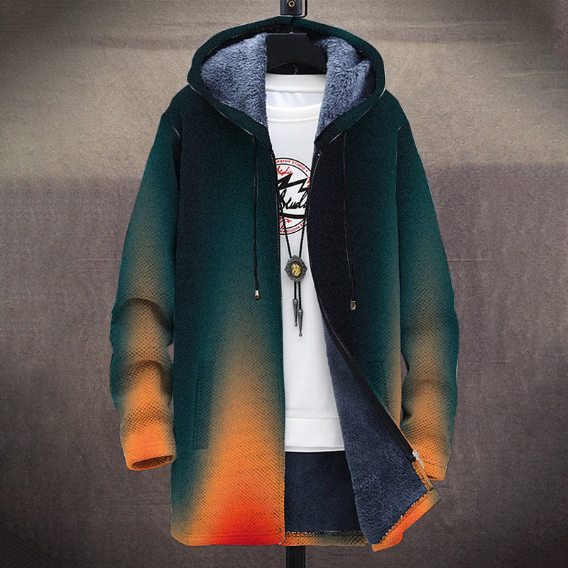 Gradient Orange And Cyan Print Unisex Plush Thick Long-sleeved Fleece Jacket Coat - image 2