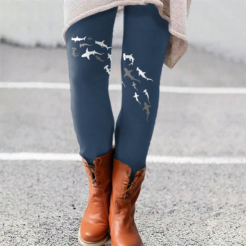 Shark Print Leggings - Dark Blue - 5XL - image 3