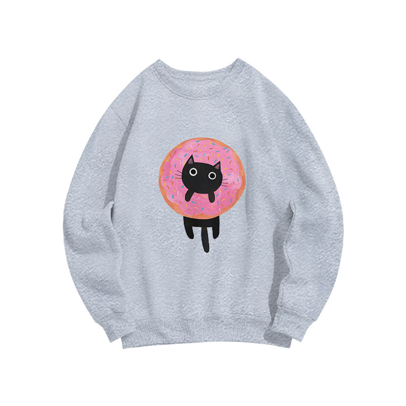 Funny Donut Cat Print Crew Neck Sweatshirt - Grey - US16-18(2XL) - image 4
