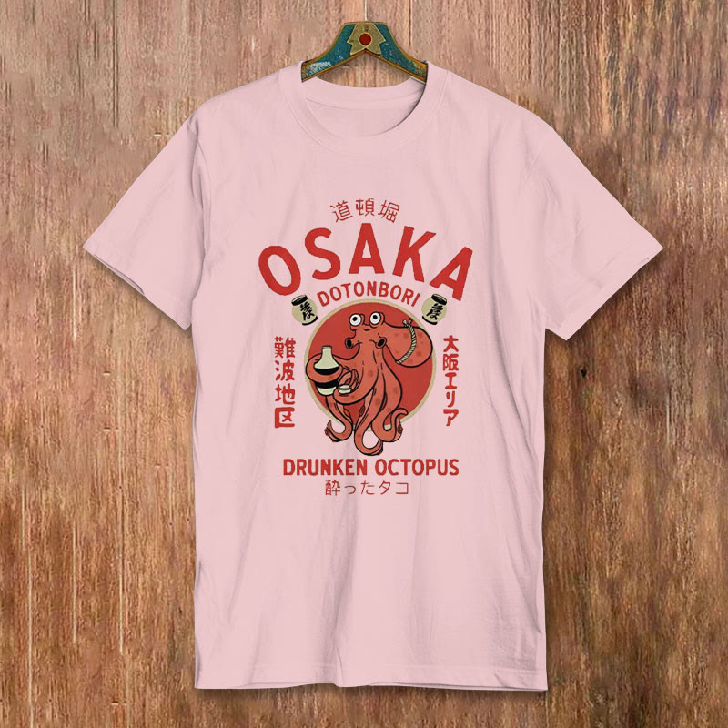 100% Cotton Osaka Japan Octopus Print T-shirt - Pink - 2XL - image 4