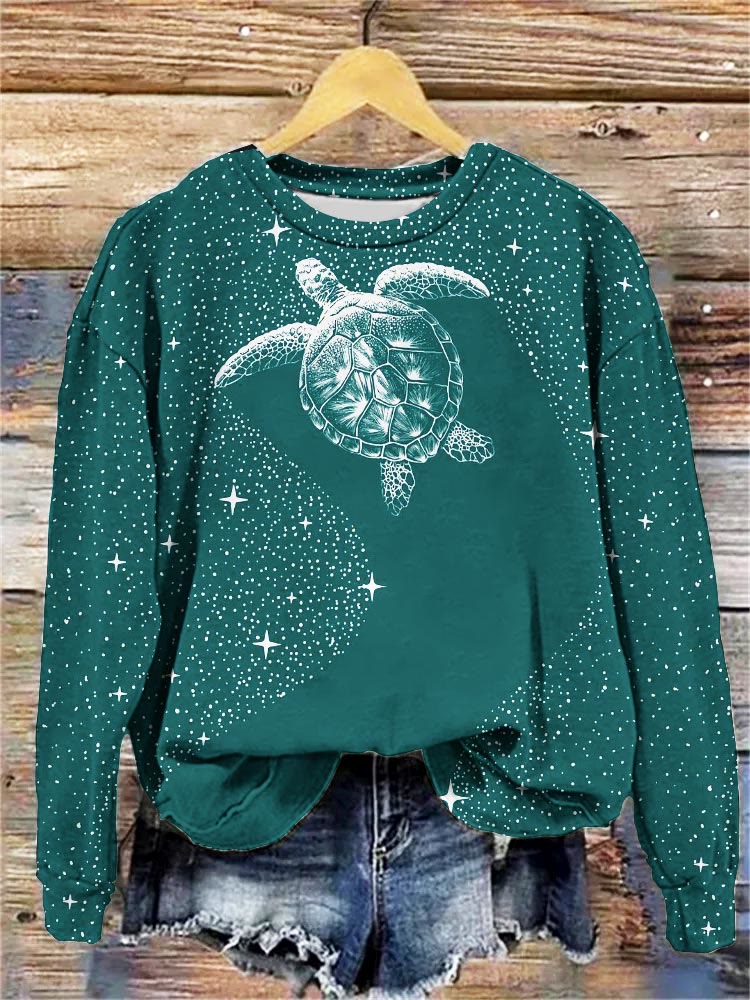 Women's Starry Turtle Print Casual Sweatshirt