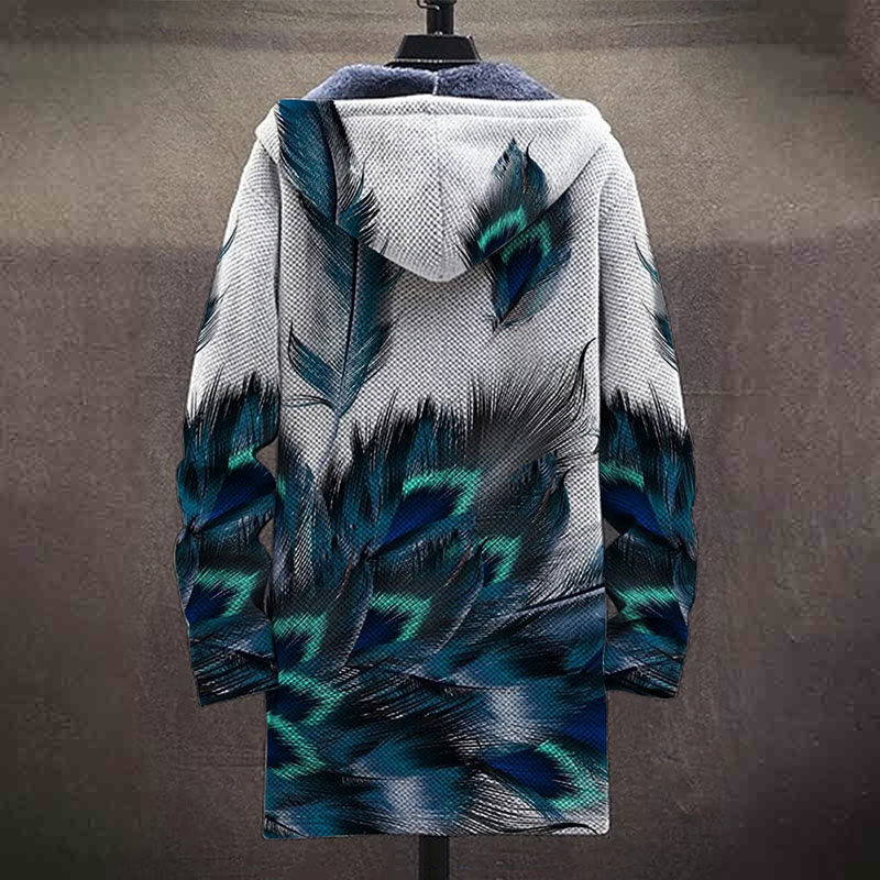 Luxury Feather Arts Print Unisex Plush Thick Long-sleeved Fleece Jacket Coat - image 4