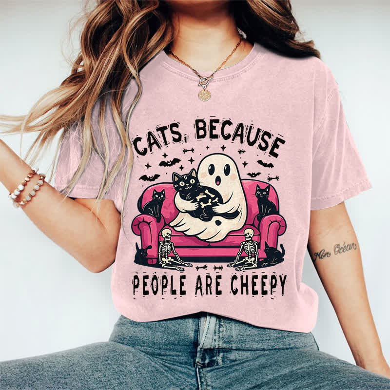 100% Cotton Halloween Ghost Holding Cat Print T-shirt - Pink - 2XL - image 10