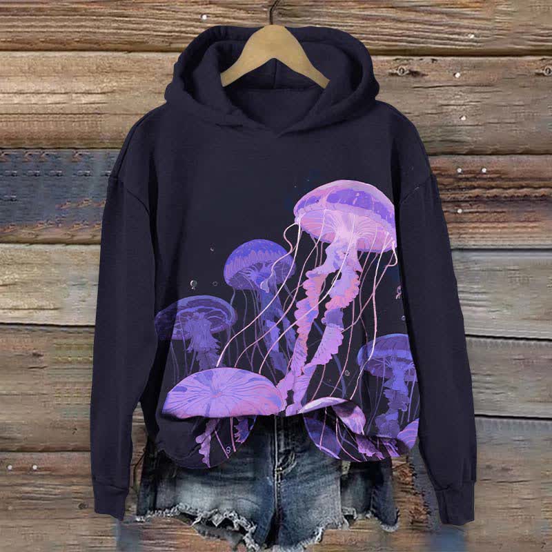 Oil Painting Fantasy Octopus Art Print Long Sleeve Hoodie - Black - US44-46(8XL) - image 4