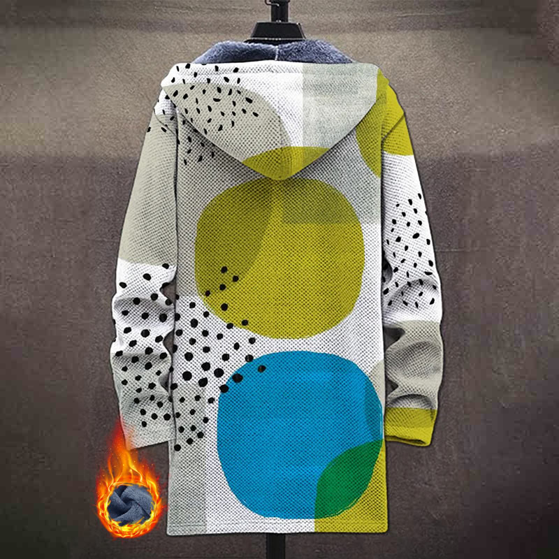 Retro Hand Drawn Geometric Elements Color Block Pattern Print Unisex Plush Thick Long-sleeved Fleece Jacket Coat - image 3