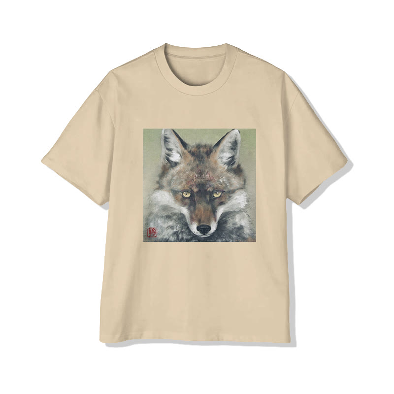 Unisex Fox Portrait Art Print Short Sleeved Crew Neck T-Shirt - Apricot - 2XL - image 4