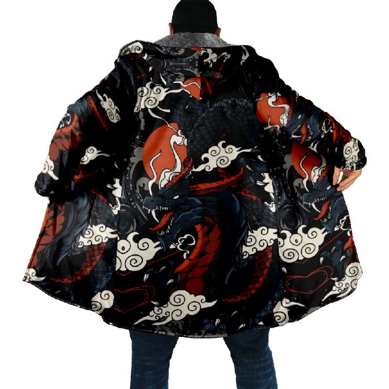 Japanese Mystical Dragon Pattern Print Unisex Plush Thick Long-sleeved Fleece Jacket Coat - image 5