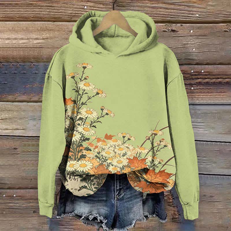 Japanese Oil Painting Sunflower Art Print Long Sleeve Hoodie - Green - US44-46(8XL) - image 3