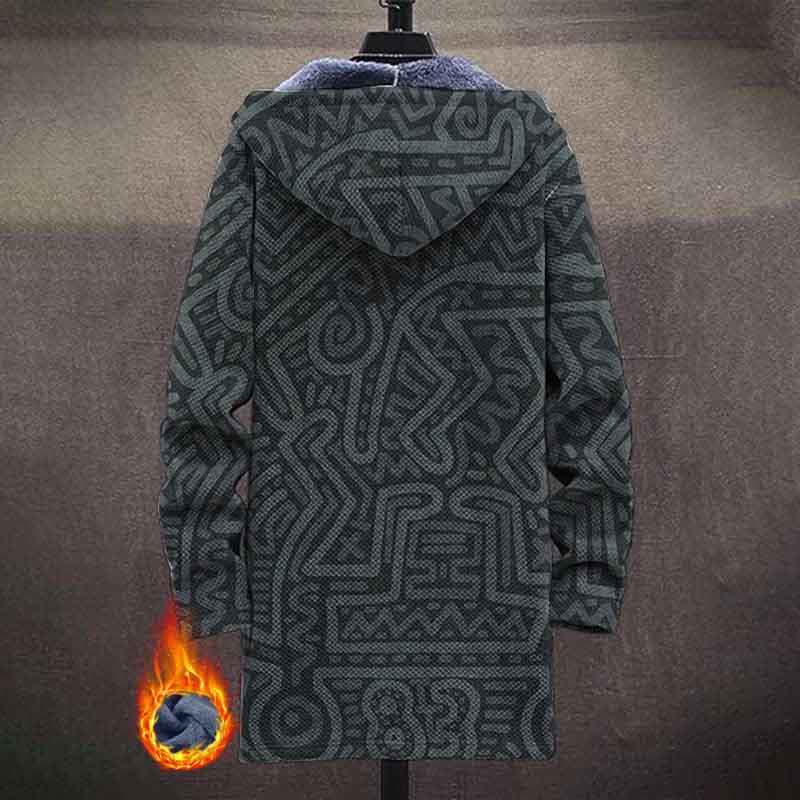 Ethnic Style Abstract Stripes Pattern Print Unisex Plush Thick Long-sleeved Fleece Jacket Coat - image 3