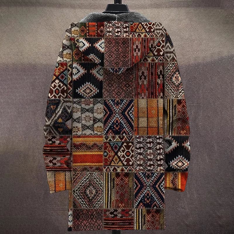 Retro Tribal Pattern Art Print Unisex Plush Thick Long-sleeved Fleece Jacket Coat - image 3