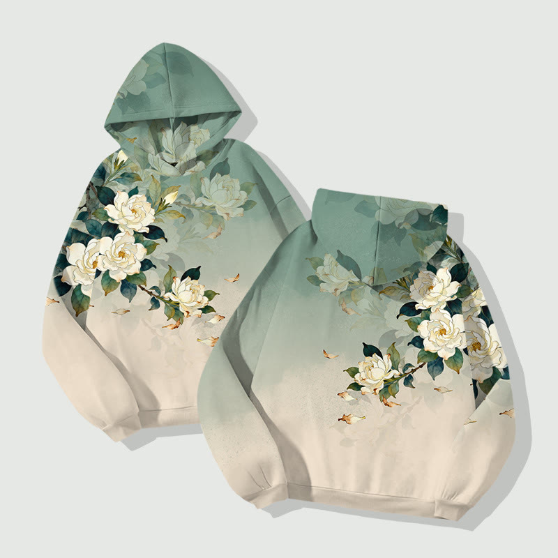 Vintage Lovely White Rose Art Print Long Sleeve Hoodie - image 4