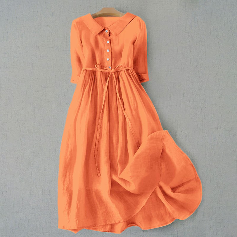 Women's Classic Elegant Solid Color Lapel Dress - Orange - 6XL - image 3