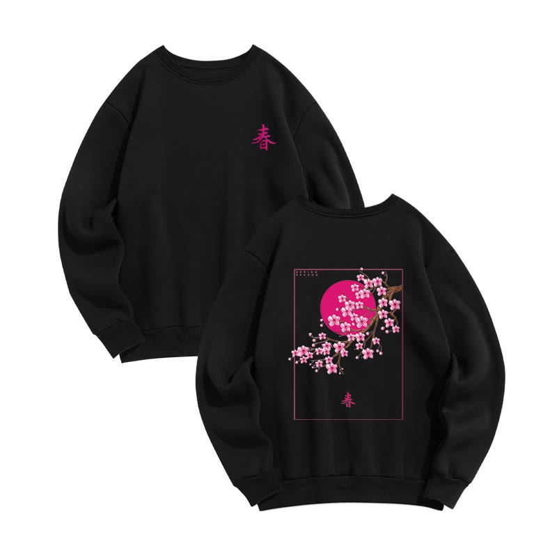 Unisex Spring Blossom Print Long-Sleeved Crew Neck Sweatshirt - Black - US16-18(2XL) - image 6