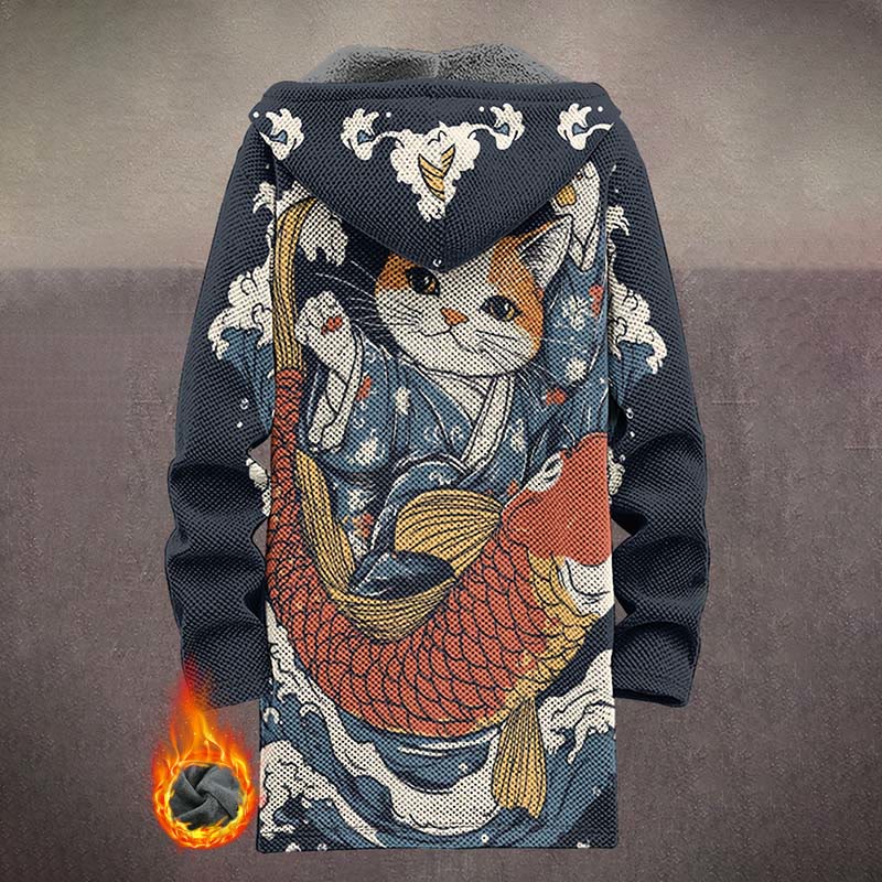 Japanese Kimono And Koi Fish Print Unisex Plush Thick Long-sleeved Fleece Jacket Coat - image 3