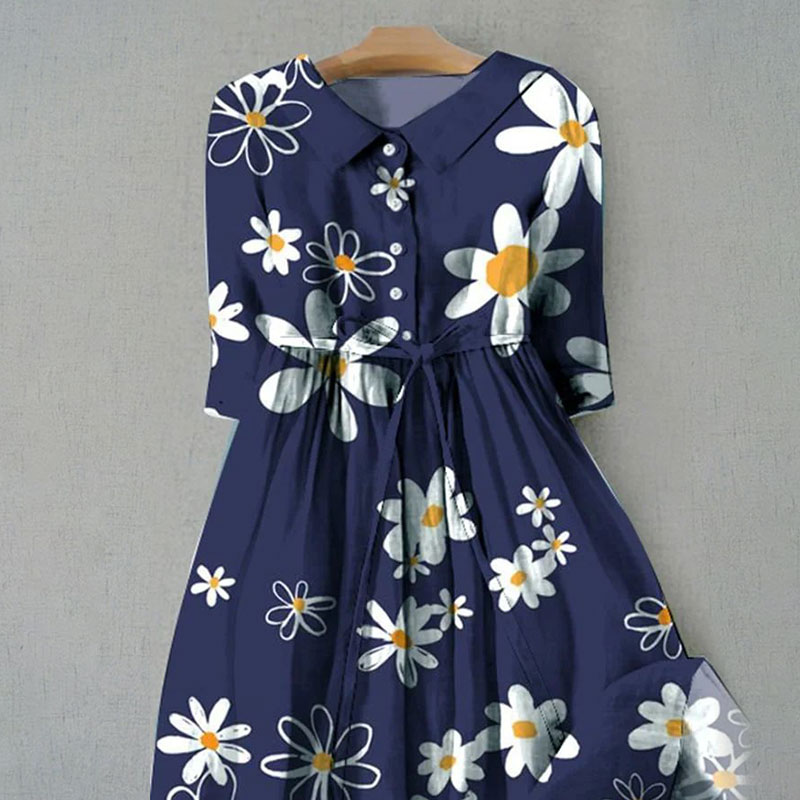 Women's Elegant Literary Floral Print Casual Lapel Dress - image 4