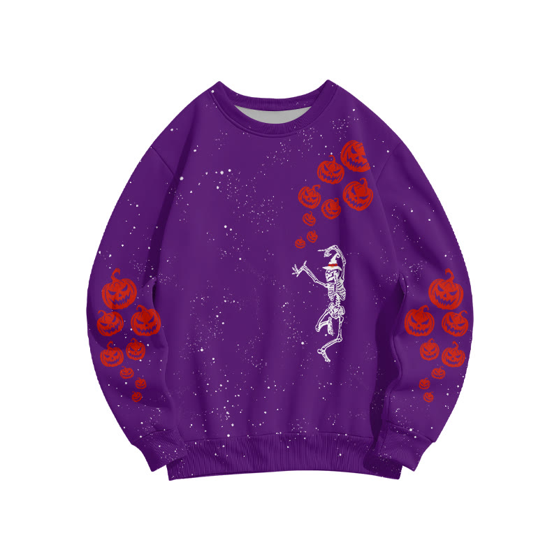 Unisex Dancing Skeleton Pumpkin Halloween Print Sweatshirt - Purple - 6XL - image 6