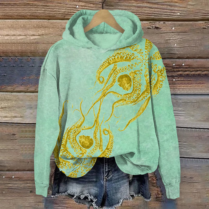 Art octopus Print Long Sleeve Hoodie - Green - US44-46(8XL) - image 3
