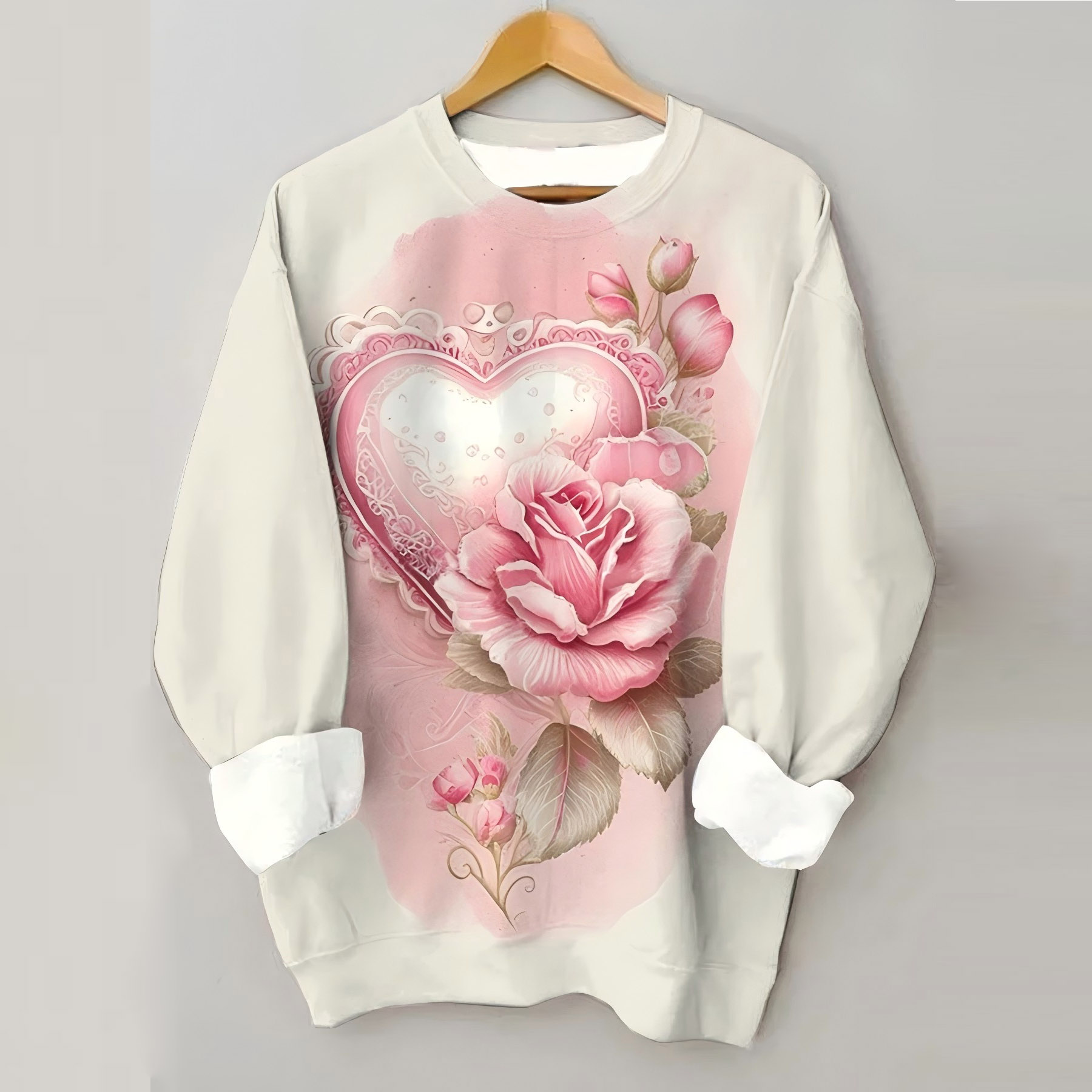 Valentine's Day Vintage Art Print Crew Neck Sweatshirt - Apricot - 5XL - image 1