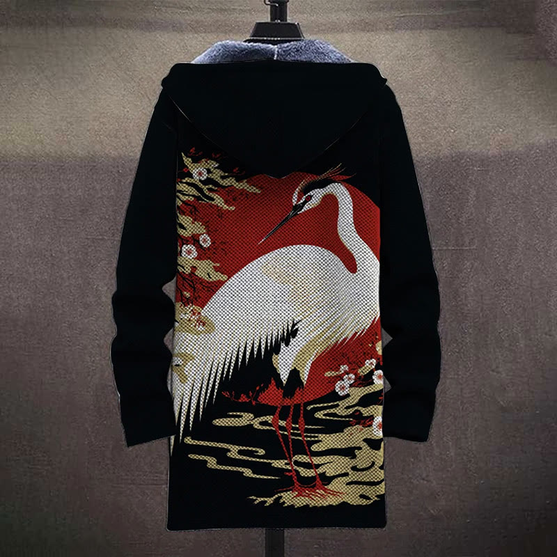 Mysterious Oriental Crane Totem Print Unisex Plush Thick Long-sleeved Fleece Jacket Coat - image 4