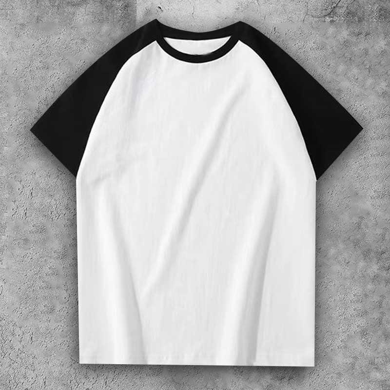 100% Cotton Contrast Solid Color Raglan Sleeve T-shirt - Black+white - 3XL - image 4