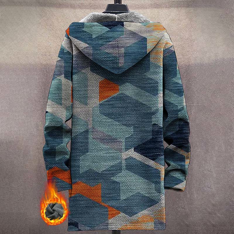 Men's Geometric Colorblock Print Unisex Plush Thick Long-sleeved Fleece Jacket Coat - image 3