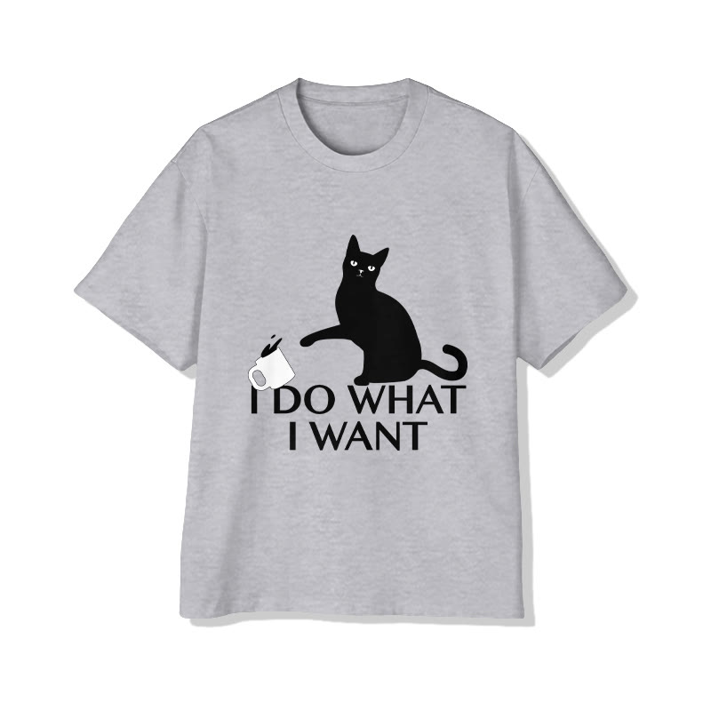 Unisex I Do What I Want Black Cat Print Short Sleeved Crew Neck T-shirt - Grey - 2XL - image 4