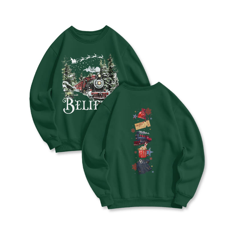 Unisex Believe Steam Locomotive Christmas Print Sweatshirt - Dark Green - US16-18(2XL) - image 7