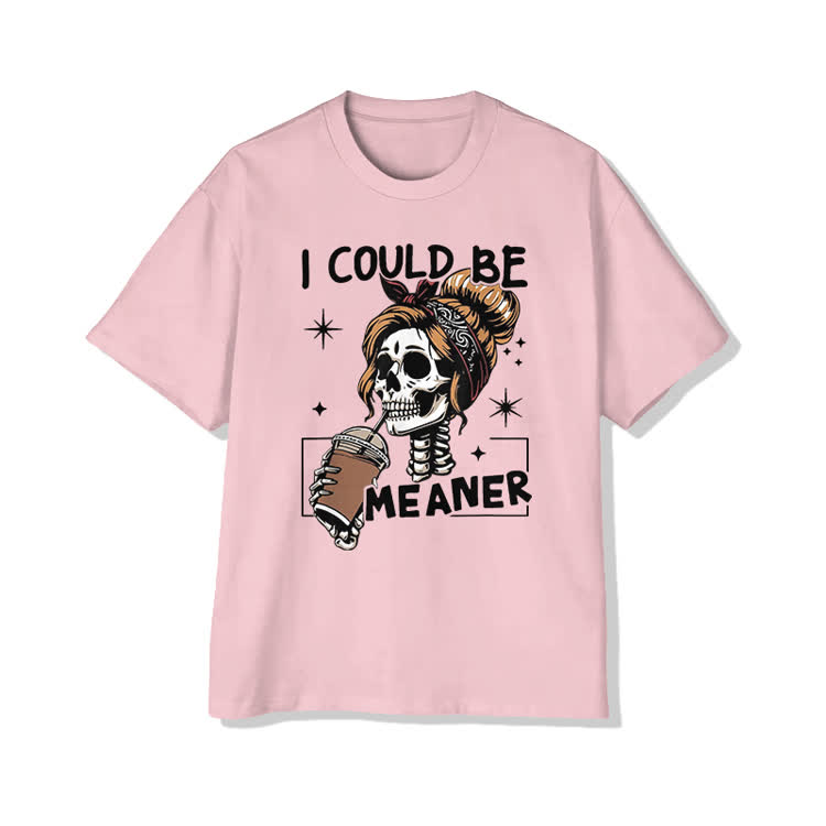 I Could Be Meaner Skeleton Cotton Print T-shirt - Pink - US20-22(3XL) - image 3