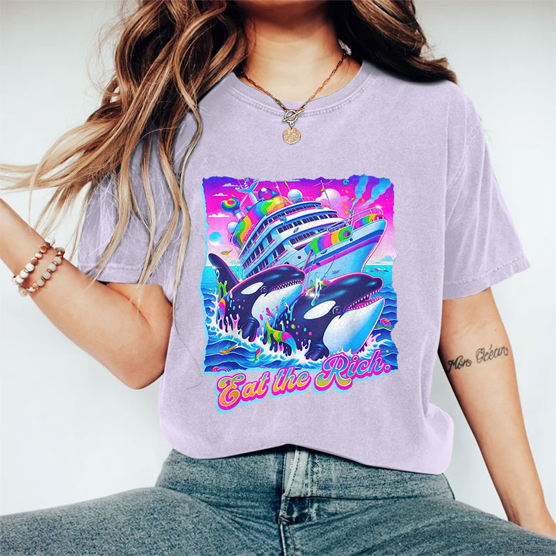 100% Cotton Eat The Rich Whale T-shirt - Purple - 2XL - image 7