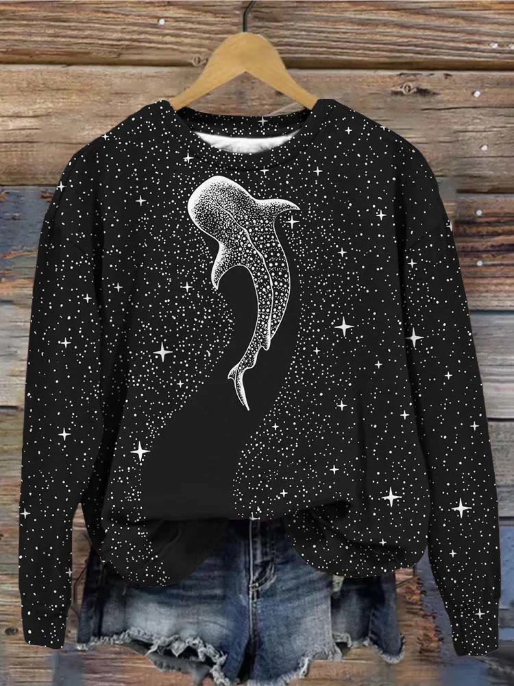 Starry Whale Art Print Sweatshirt - Black - 5XL - image 2