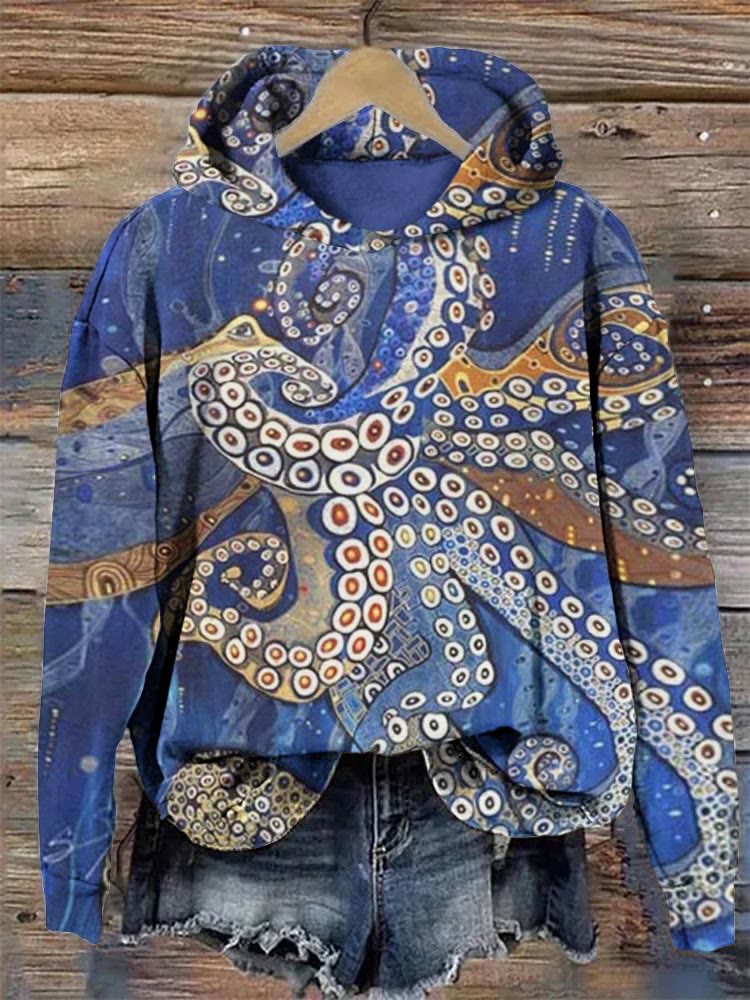 Octopus Print Long sleeve Hoodie