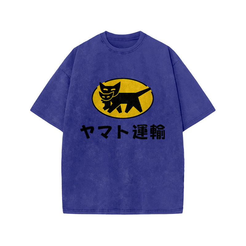 Unisex 100% Cotton TA-Q-BIN Cat Vintage Print Acid Washed T-shirt - Blue - 3XL - image 9